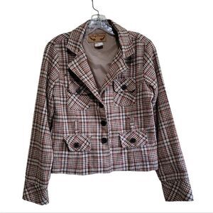 Body Central Brown Tan Multicolored Plaid Jacket Sz Medium